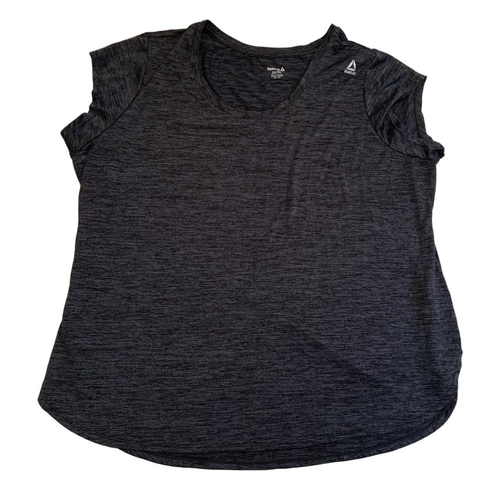 💜 Reebok Performance Dark Gray V-Neck Activewear T-Shirt - Size 2X